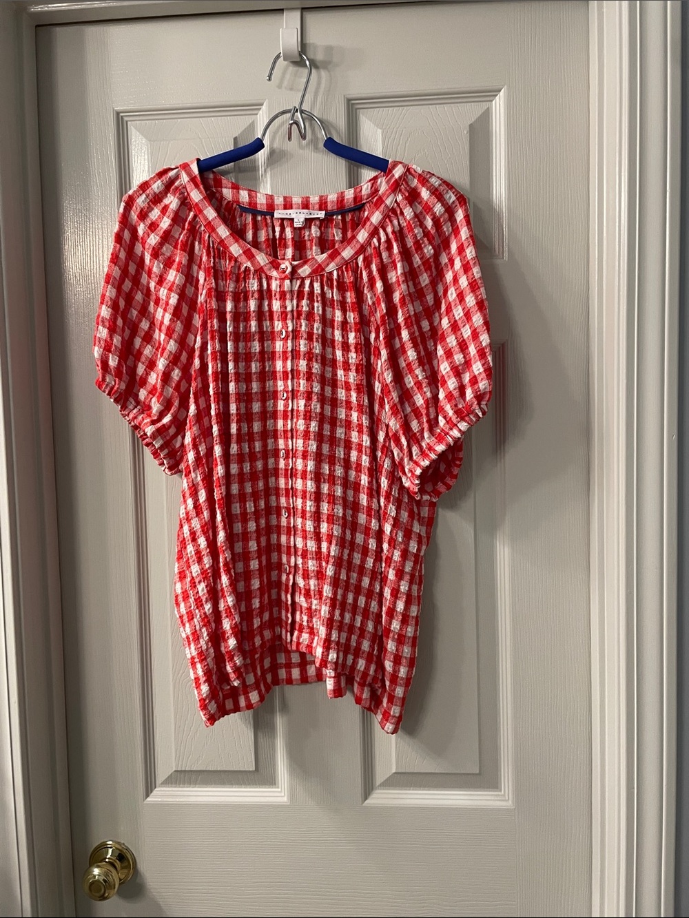 Jane and Delancey Red and White Gingham Button-Front Blouse